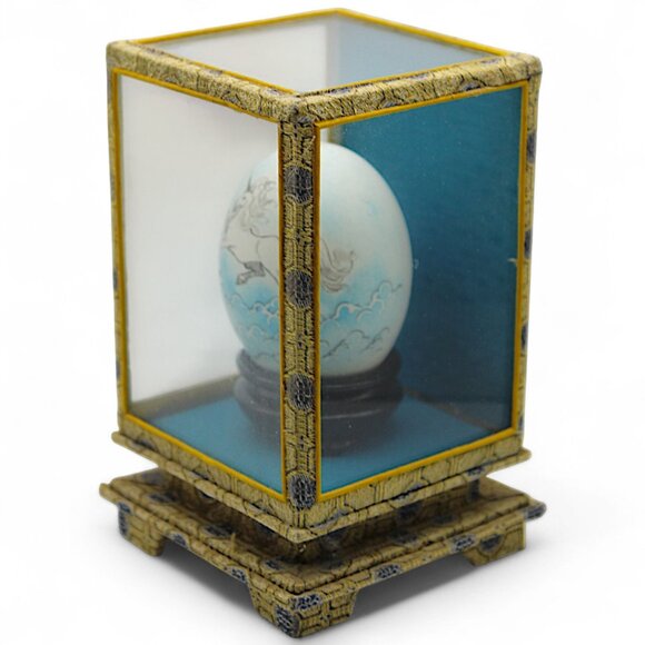 Vintage Chinese Handcrafted Unicorn Egg In Glass Display Case - Picture 2 of 6